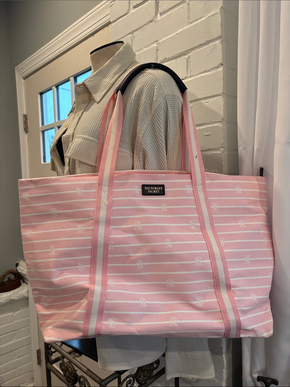 Victoria’s Secret Pink and White Striped Tote Bag oversized Weekender Beach Bag